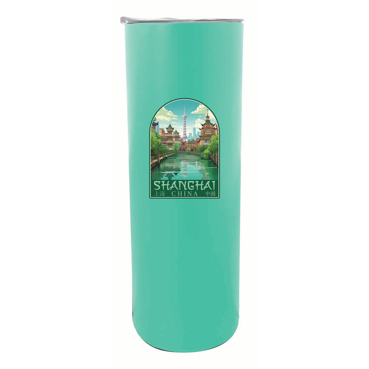 Shanghai China Old Town Design Souvenir 20 oz Insulated Stainless Steel Skinny Tumbler Image 3