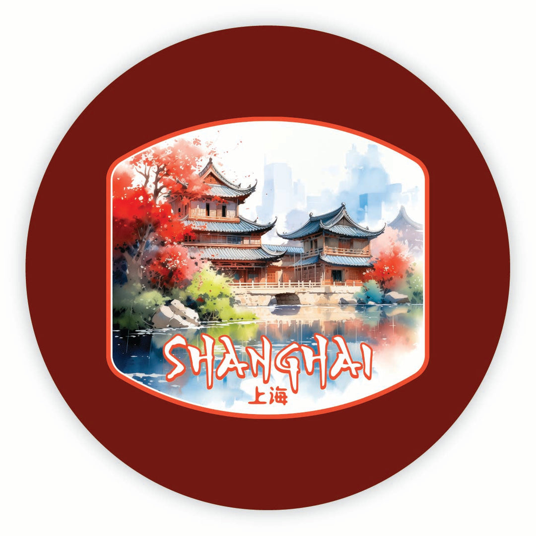 Shanghai China Watercolor Templates Design Souvenir Round Vinyl Decal Sticker Image 1