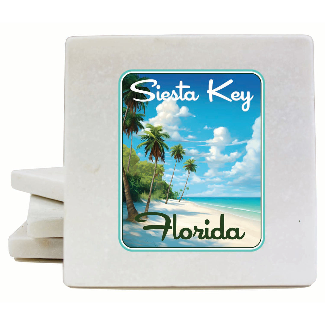 Siesta Key Beach Florida Tropical Beach Design Souvenir 4x4-Inch Coaster Marble 4 Pack Image 1