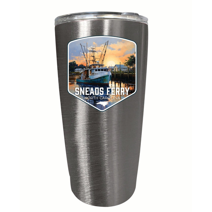 Sneads Ferry North Carolina Shrimp Boat Design Souvenir 16 oz Insulated Tumbler STAINLESS STEEL Image 1