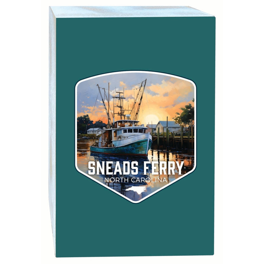 Sneads Ferry North Carolina Shrimp Boat Design Souvenir Wood sign with frame 5x7 Image 1