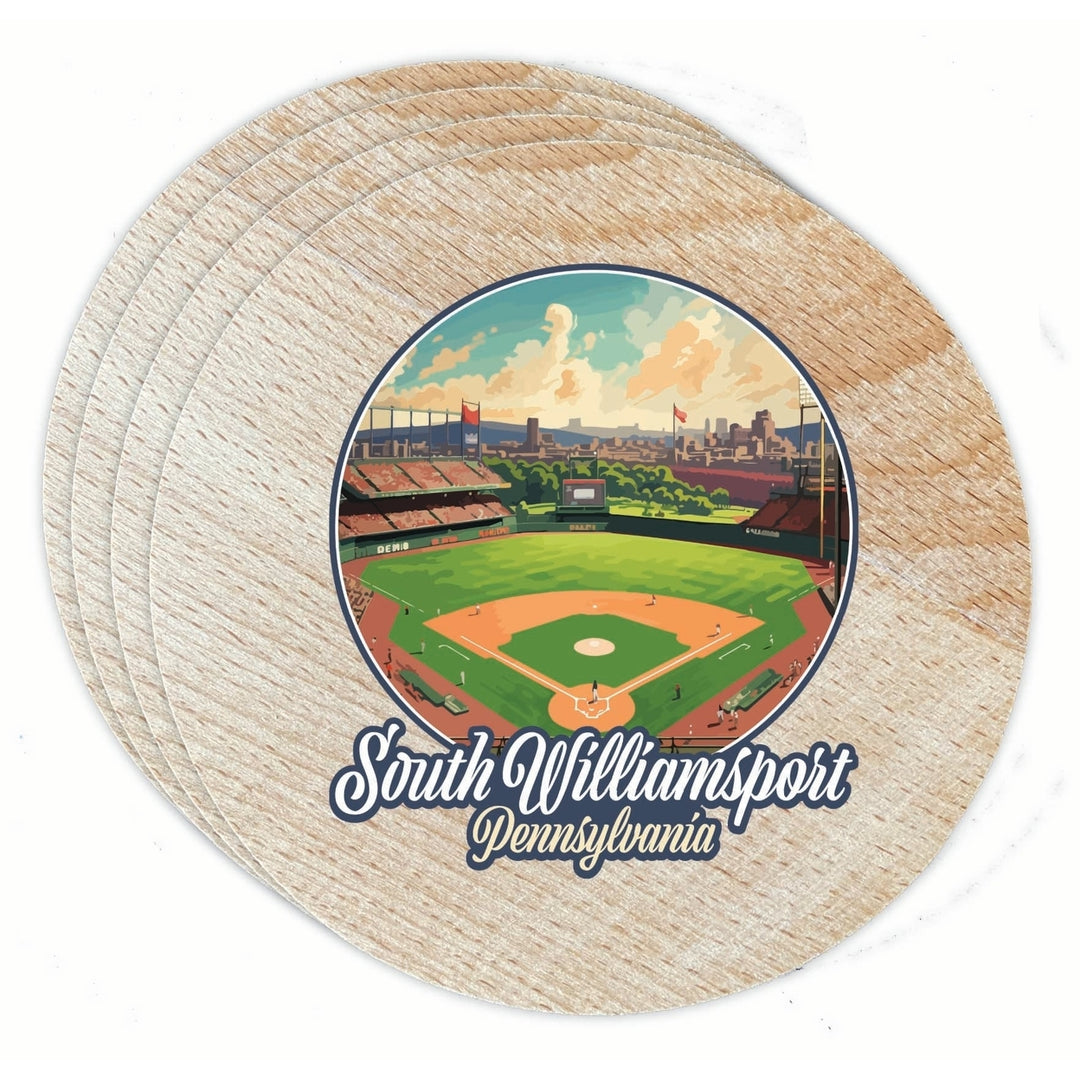 South Williamsport Pennsylvania Baseball Diamond Design Souvenir Coaster Wooden 3.5 x 3.5-Inch 4 Pack Image 1