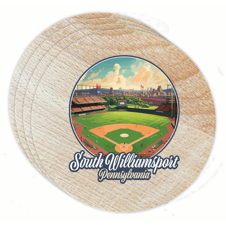 South Williamsport Pennsylvania Baseball Diamond Design Souvenir Coaster Wooden 3.5 x 3.5-Inch 4 Pack Image 1