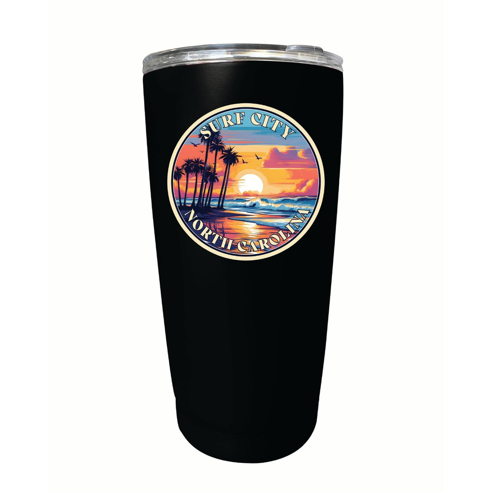 Surf City North Carolina Palm Sunset Design Souvenir 16 oz Stainless Steel Insulated Tumbler Image 2