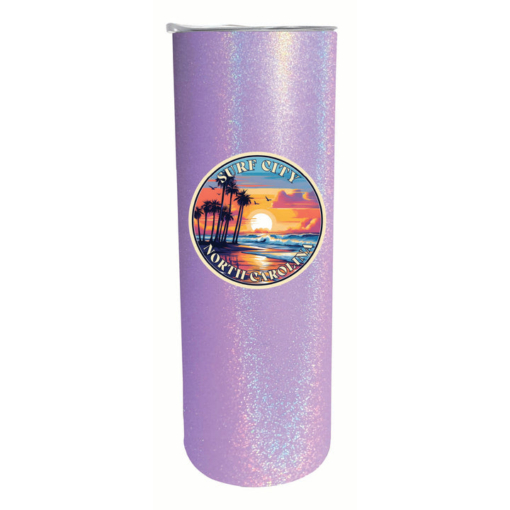 Surf City North Carolina Palm Sunset Design Souvenir 20 oz Insulated Stainless Steel Skinny Tumbler Image 2