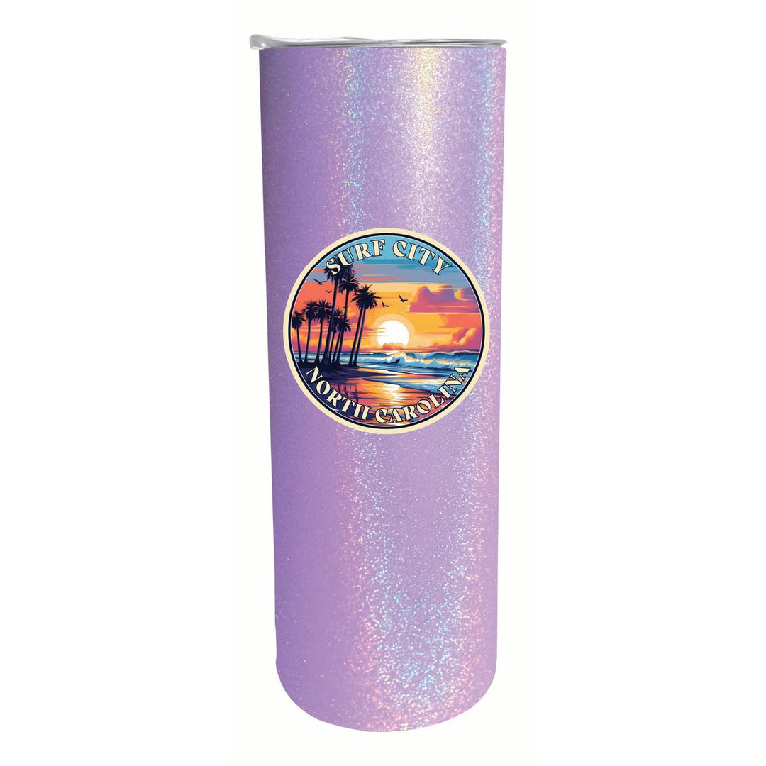 Surf City North Carolina Palm Sunset Design Souvenir 20 oz Insulated Stainless Steel Skinny Tumbler Image 1