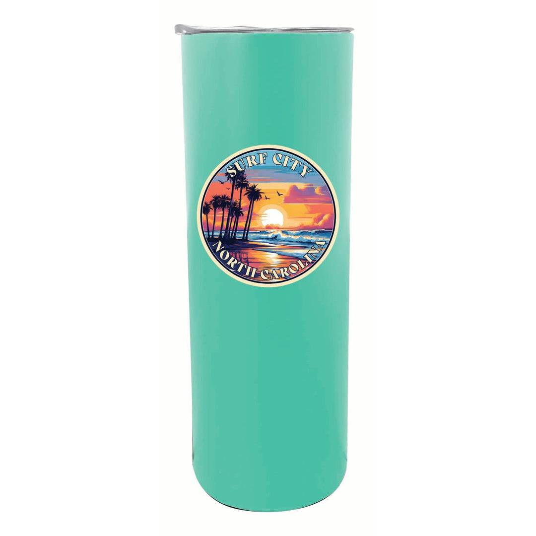 Surf City North Carolina Palm Sunset Design Souvenir 20 oz Insulated Stainless Steel Skinny Tumbler Image 3