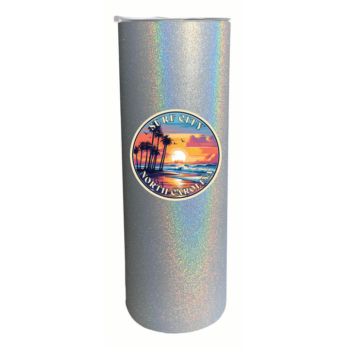 Surf City North Carolina Palm Sunset Design Souvenir 20 oz Insulated Stainless Steel Skinny Tumbler Image 4