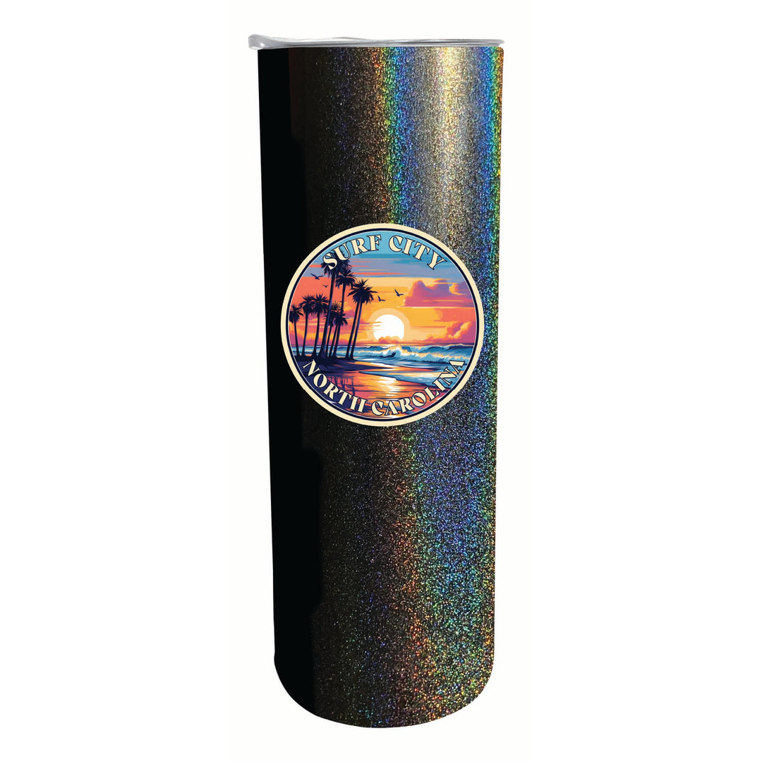 Surf City North Carolina Palm Sunset Design Souvenir 20 oz Insulated Stainless Steel Skinny Tumbler Image 5