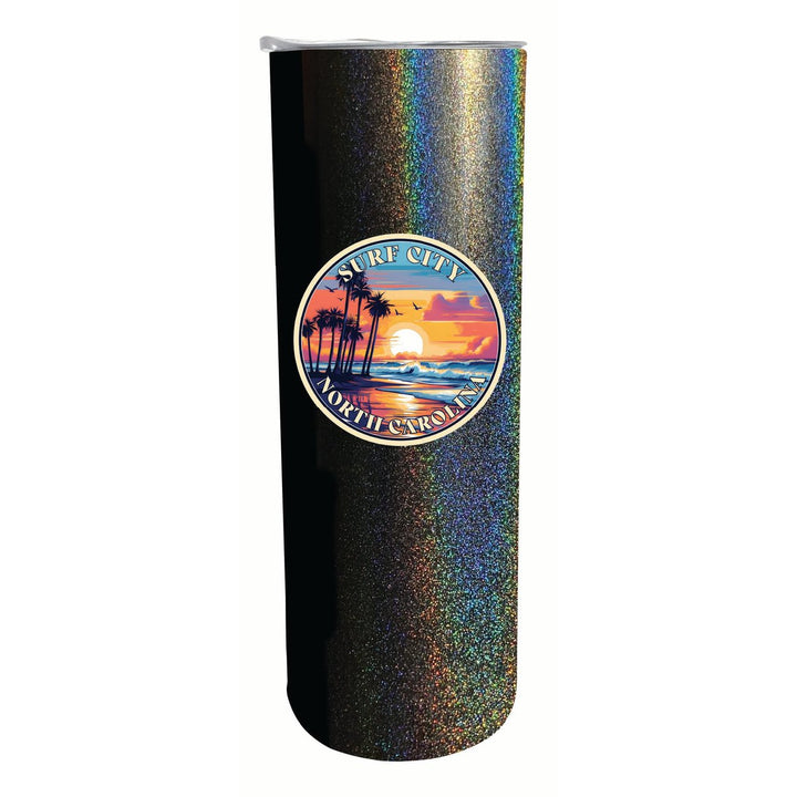 Surf City North Carolina Palm Sunset Design Souvenir 20 oz Insulated Stainless Steel Skinny Tumbler Image 1