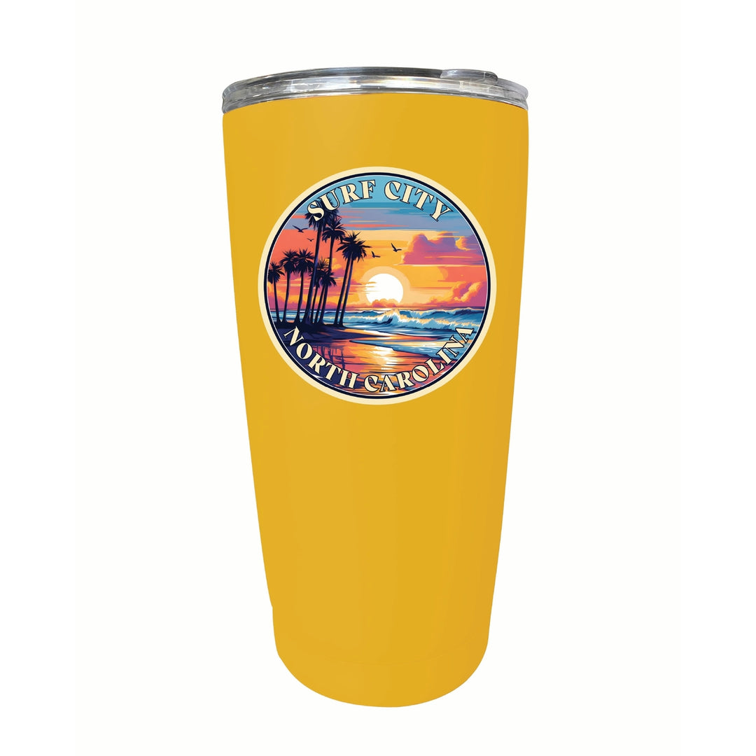 Surf City North Carolina Palm Sunset Design Souvenir 16 oz Stainless Steel Insulated Tumbler Image 3