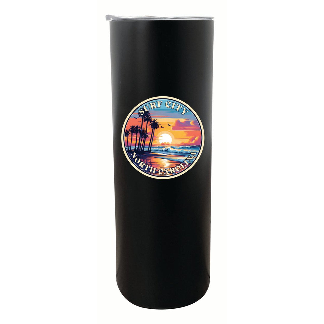 Surf City North Carolina Palm Sunset Design Souvenir 20 oz Insulated Stainless Steel Skinny Tumbler Image 1