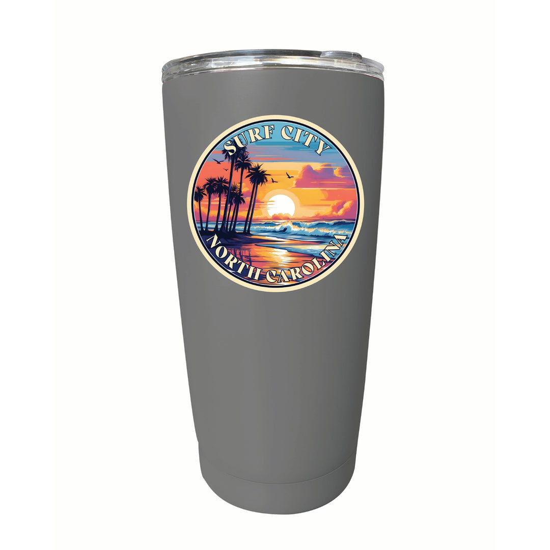 Surf City North Carolina Palm Sunset Design Souvenir 16 oz Stainless Steel Insulated Tumbler Image 4