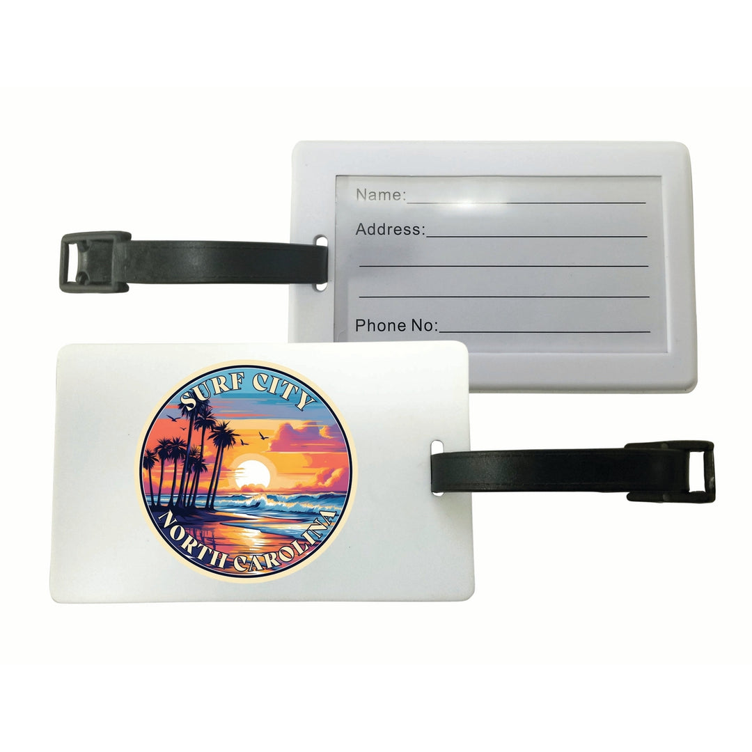 Surf City North Carolina Palm Sunset Design Souvenir Luggage Tag Image 1