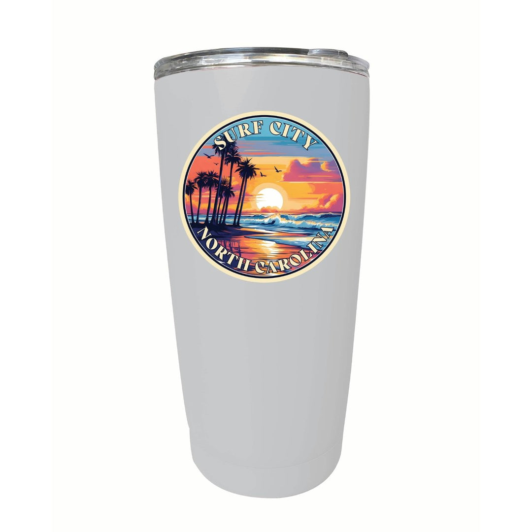 Surf City North Carolina Palm Sunset Design Souvenir 16 oz Stainless Steel Insulated Tumbler Image 5