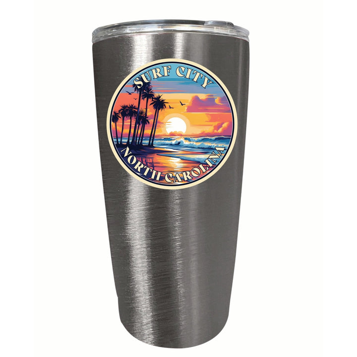 Surf City North Carolina Palm Sunset Design Souvenir 16 oz Stainless Steel Insulated Tumbler Image 6