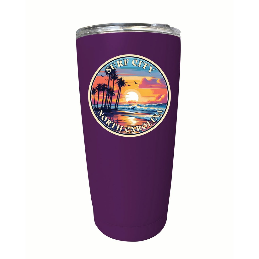 Surf City North Carolina Palm Sunset Design Souvenir 16 oz Stainless Steel Insulated Tumbler Image 9