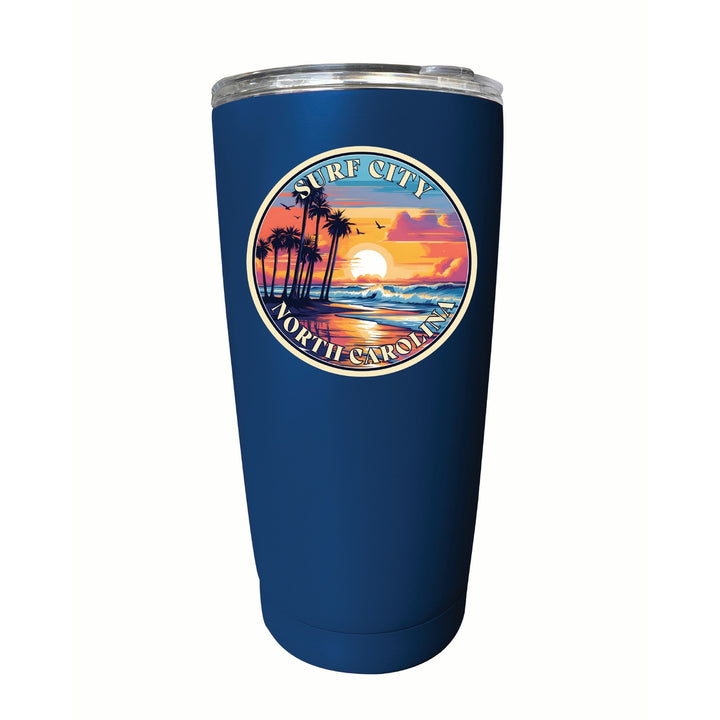 Surf City North Carolina Palm Sunset Design Souvenir 16 oz Stainless Steel Insulated Tumbler Image 11