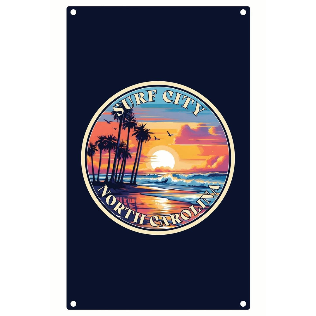 Surf City North Carolina Palm Sunset Design Souvenir Metal Sign 9 x 15 Image 1