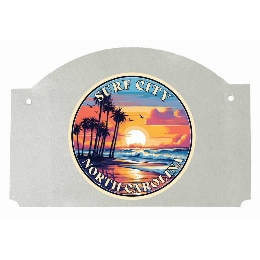 Surf City North Carolina Palm Sunset Design Souvenir Wood sign flat with string Image 1