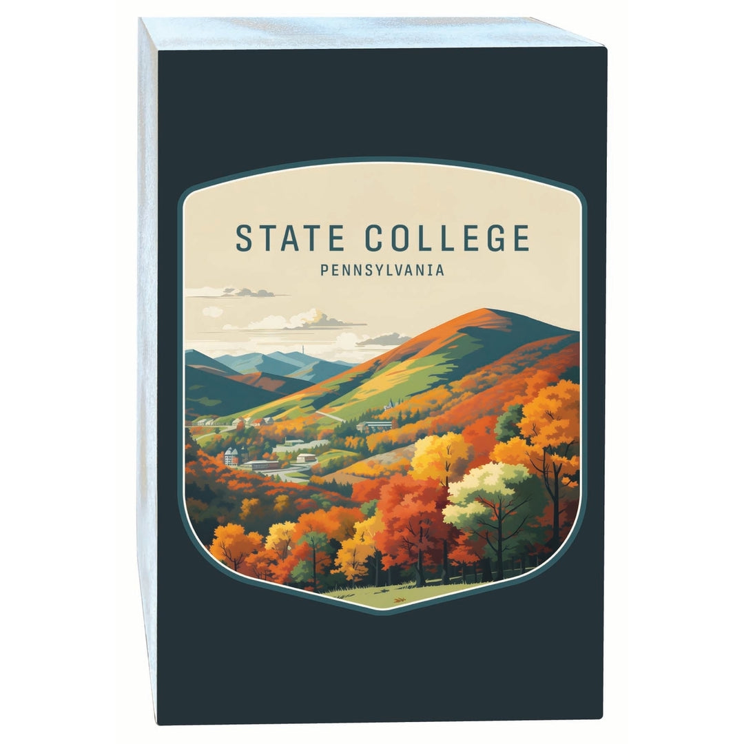 State College Pennsylvania Autumn Mountains Design Souvenir Wood sign with frame 5x7 Image 1