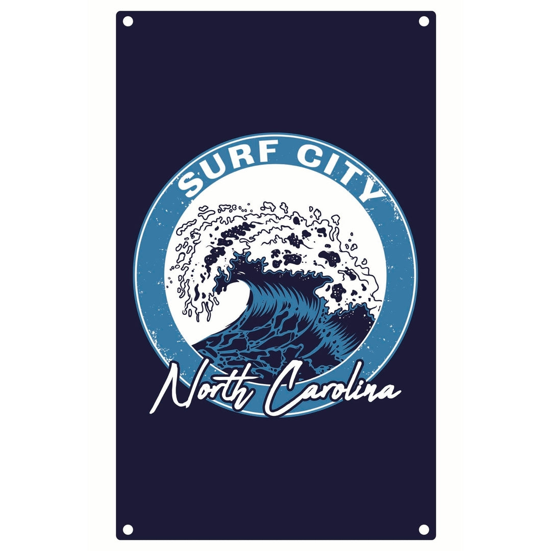 Surf City North Carolina Wave Design Souvenir Metal Sign 9 x 15 Image 1