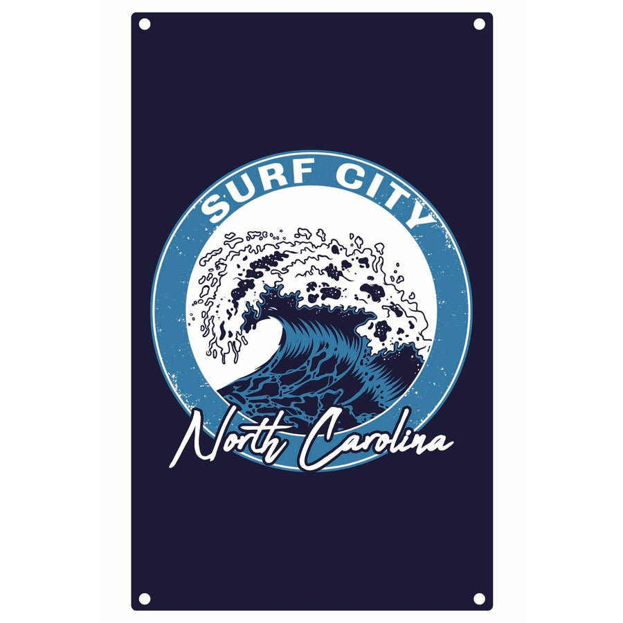 Surf City North Carolina Wave Design Souvenir Metal Sign 9 x 15 Image 1