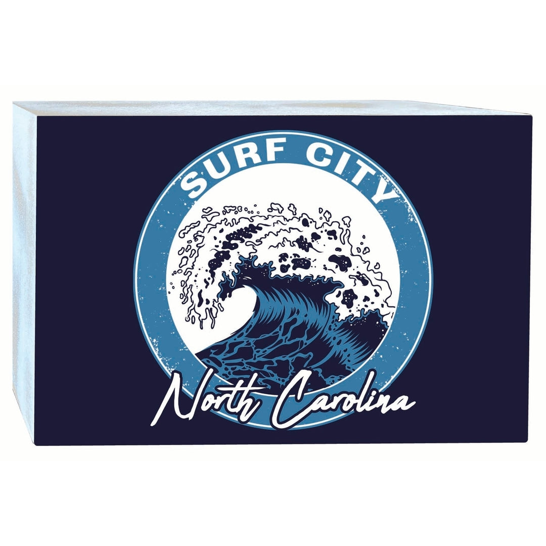 Surf City North Carolina Wave Design Souvenir Wood sign with frame 5x7 Image 1