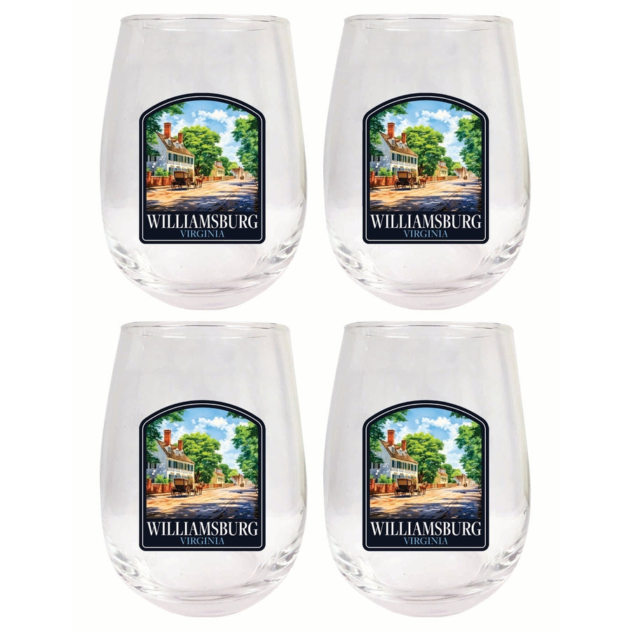 Williamsburg Virginia Colonial Street Design Souvenir 15 oz Stemless Wine Glass 4-Pack Image 1