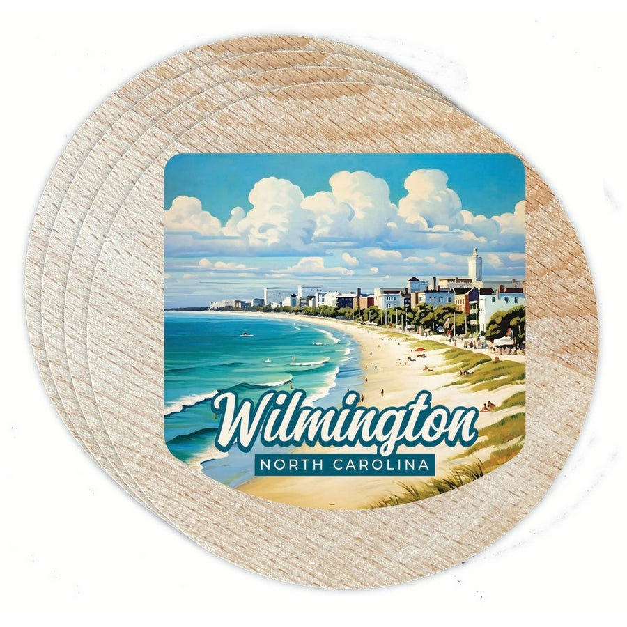 Wilmington North Carolina Beach Waves Design Souvenir Coaster Wooden 3.5 x 3.5-Inch 4 Pack Image 1