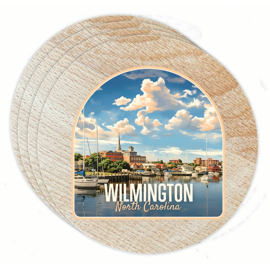 Wilmington North Carolina Riverwalk Design Souvenir Coaster Wooden 3.5 x 3.5-Inch 4 Pack Image 1