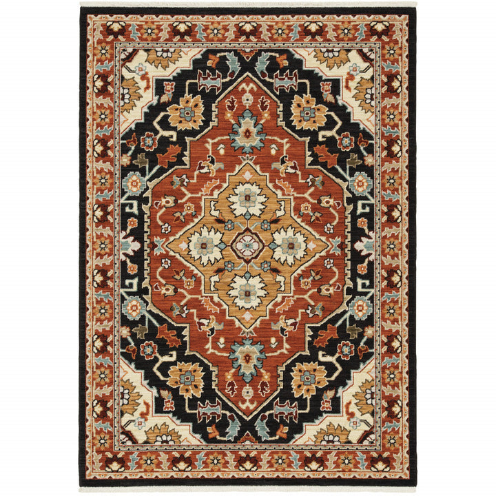 10 x 13 Red and Black Oriental Power Loom Area Rug Image 1