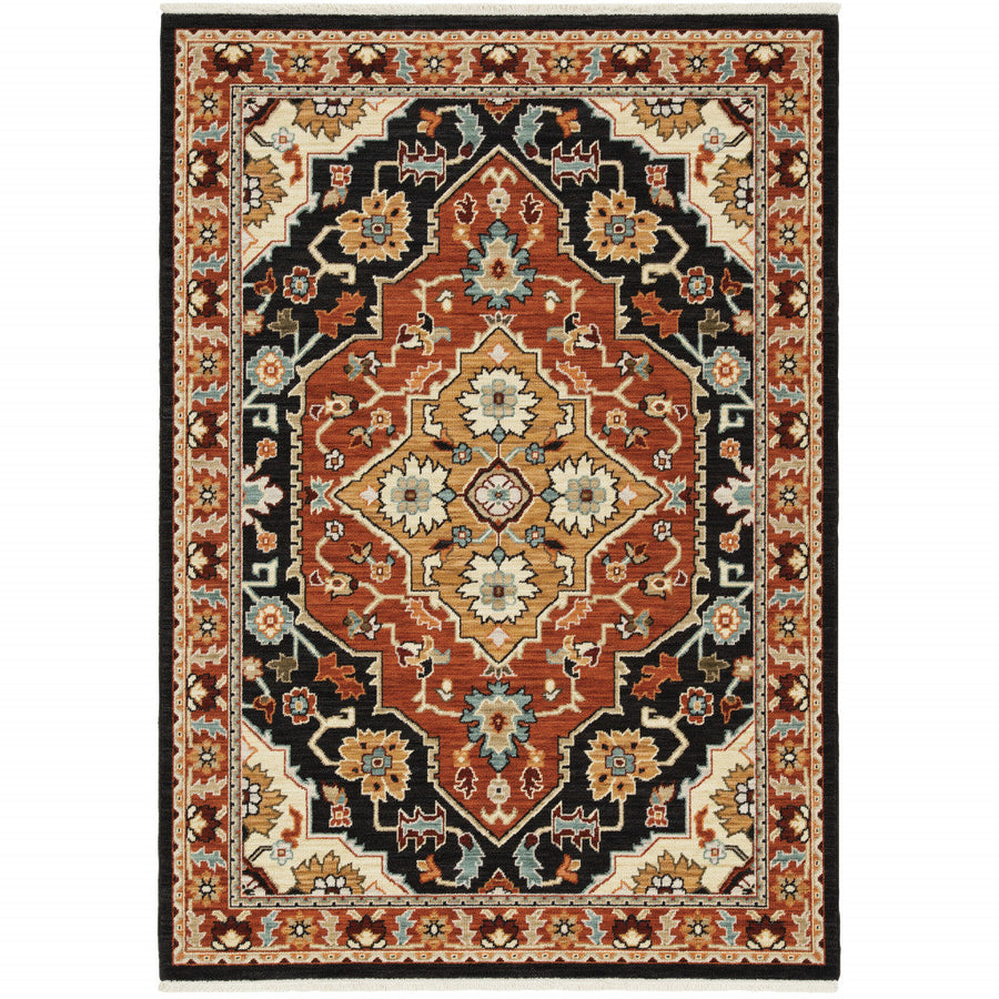 10 x 13 Red and Black Oriental Power Loom Area Rug Image 1