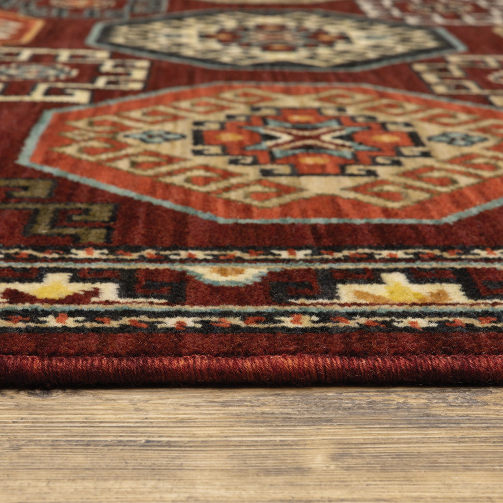 10 X 13 Red Blue Brown And Beige Oriental Power Loom Stain Resistant Area Rug With Fringe Image 3