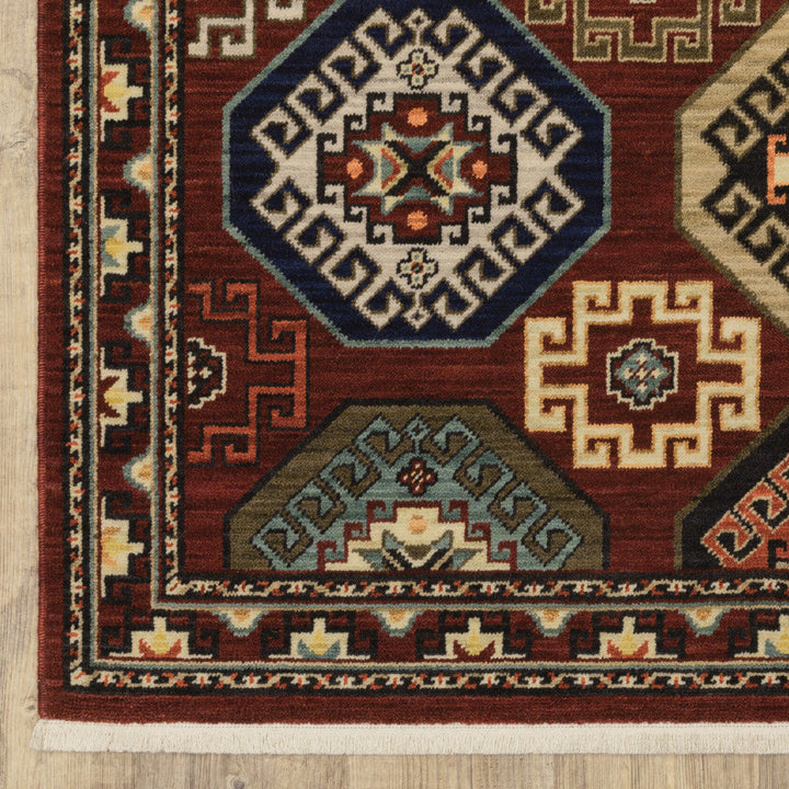 10 X 13 Red Blue Brown And Beige Oriental Power Loom Stain Resistant Area Rug With Fringe Image 7