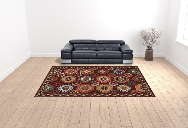 10 X 13 Red Blue Brown And Beige Oriental Power Loom Stain Resistant Area Rug With Fringe Image 10