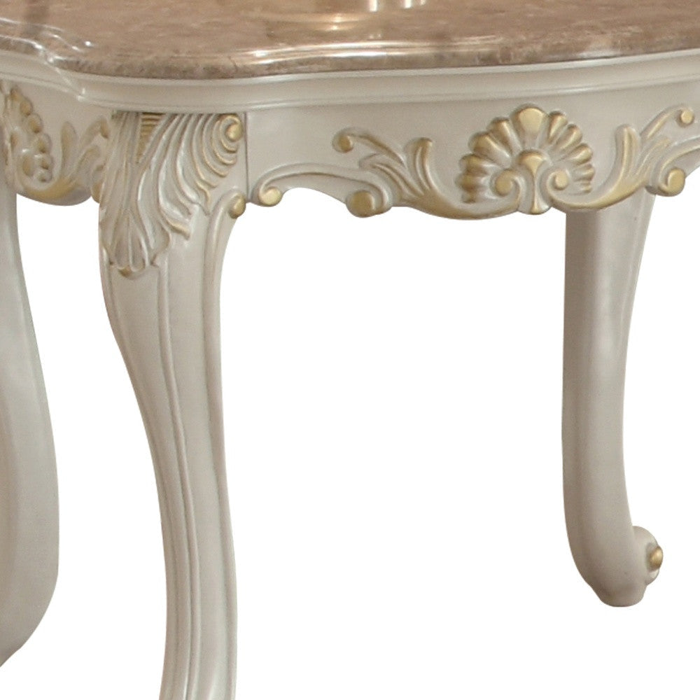 24" Pearl White Brushed With Gold Accents And Light Brown Marble End Table Image 6