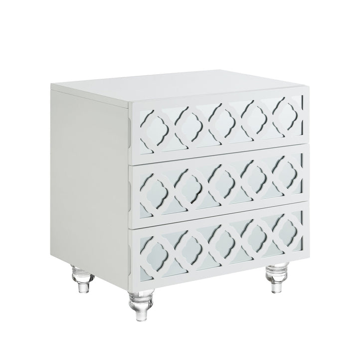 24" Clear and White Mirrored End Table with Three Drawers Image 3