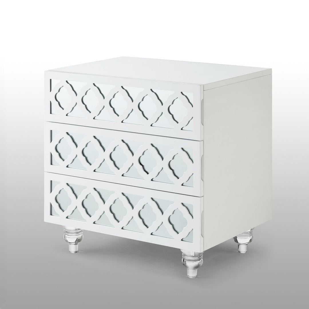 24" Clear and White Mirrored End Table with Three Drawers Image 4