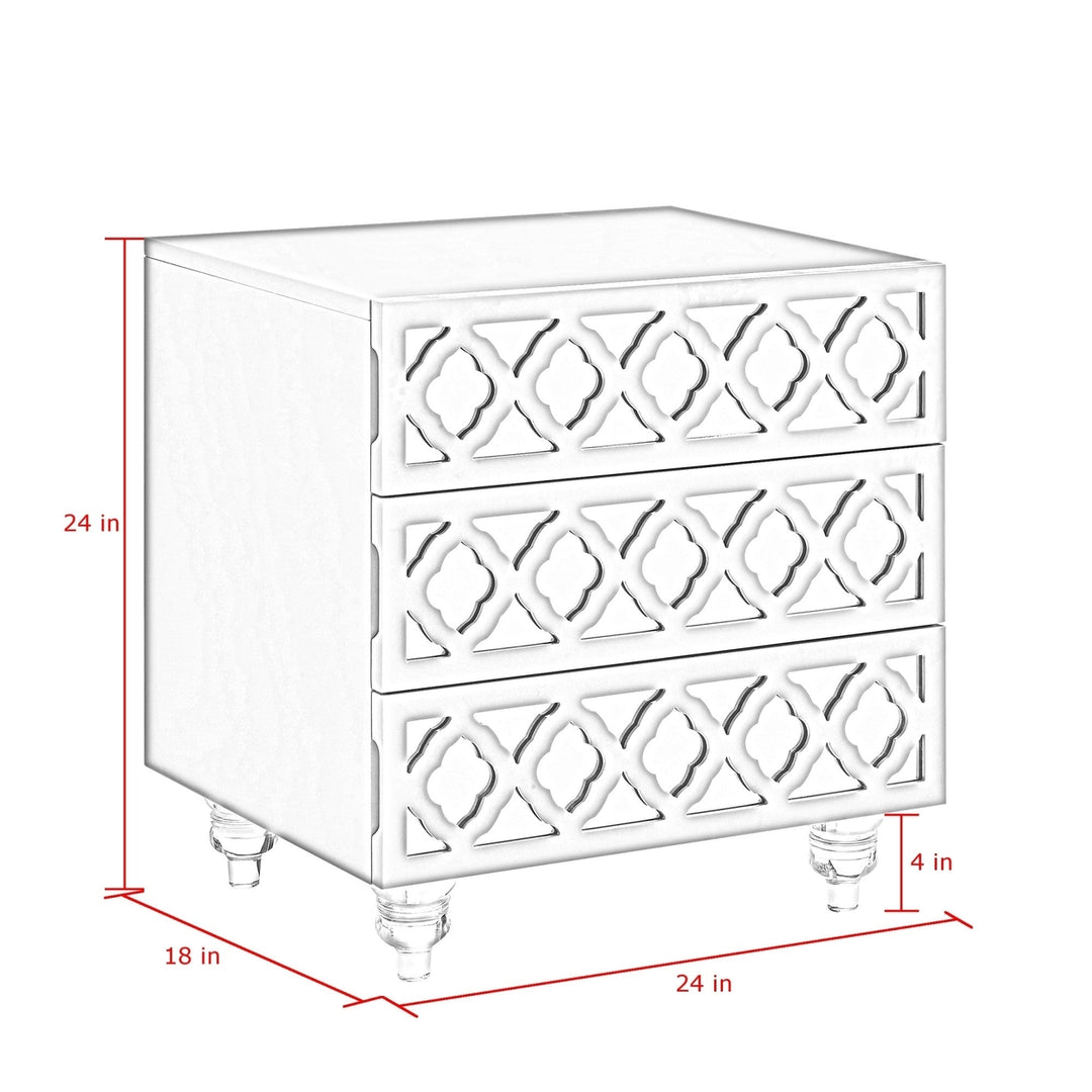 24" Clear and White Mirrored End Table with Three Drawers Image 9