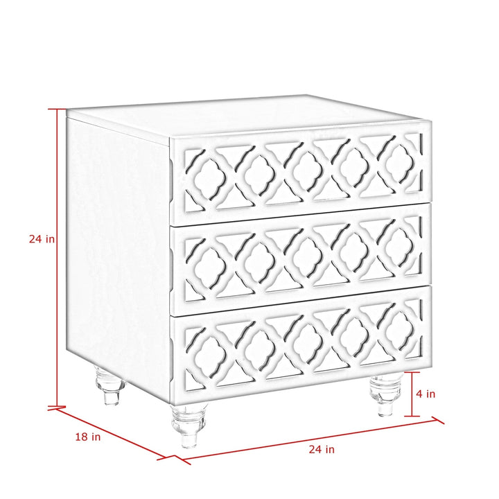 24" Clear and White Mirrored End Table with Three Drawers Image 9