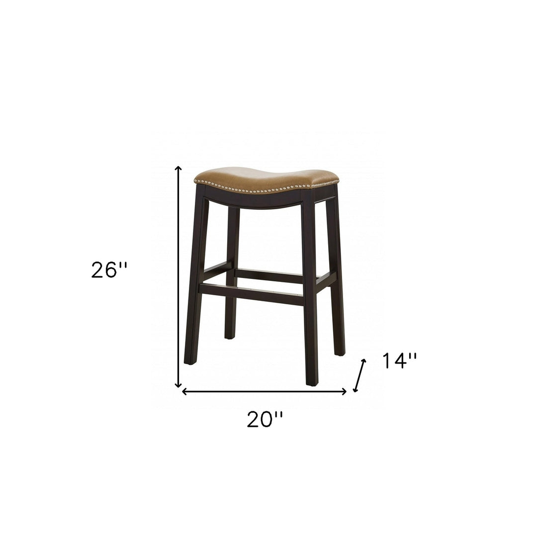 26" Tan And Espresso Solid Wood Backless Bar Height Bar Chair Image 8