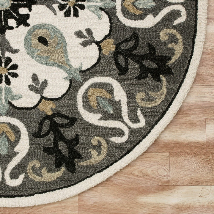 7 Gray Round Wool Hand Hooked Handmade Area Rug Image 4