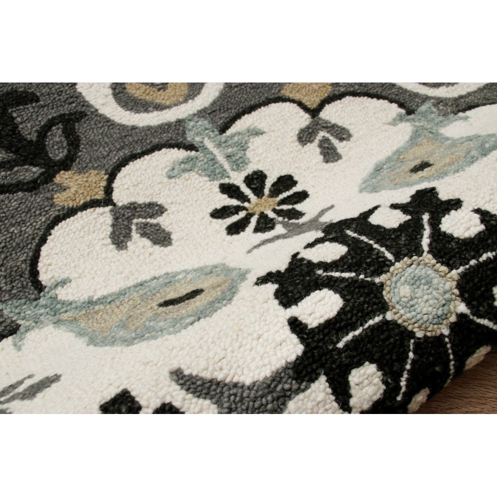 7 Gray Round Wool Hand Hooked Handmade Area Rug Image 1