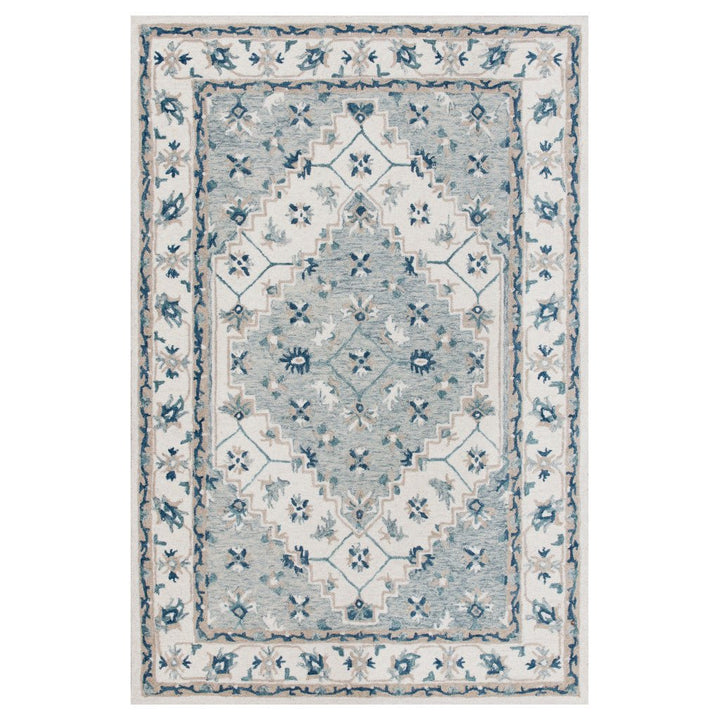 5 x 8 Blue and Ivory Wool Floral Hand Tufted Area Rug Image 1