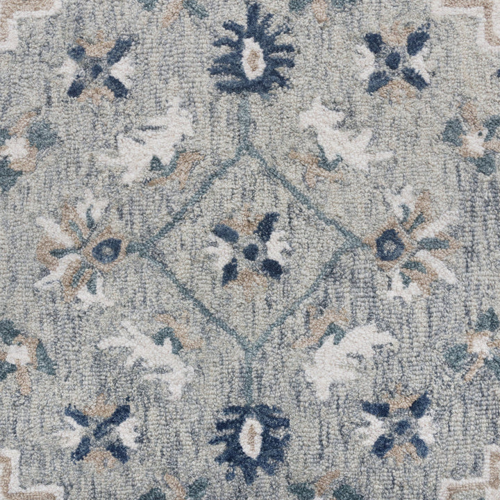 5 x 8 Blue and Ivory Wool Floral Hand Tufted Area Rug Image 9