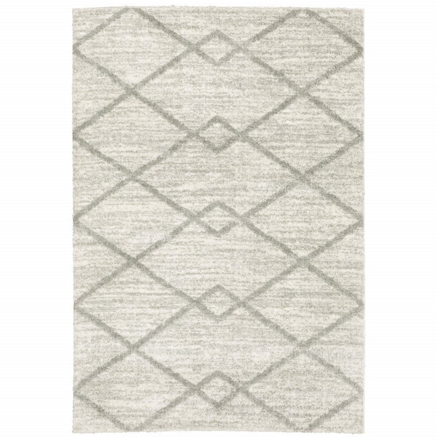 5 X 8 Ivory And Grey Geometric Shag Power Loom Stain Resistant Area Rug Image 1