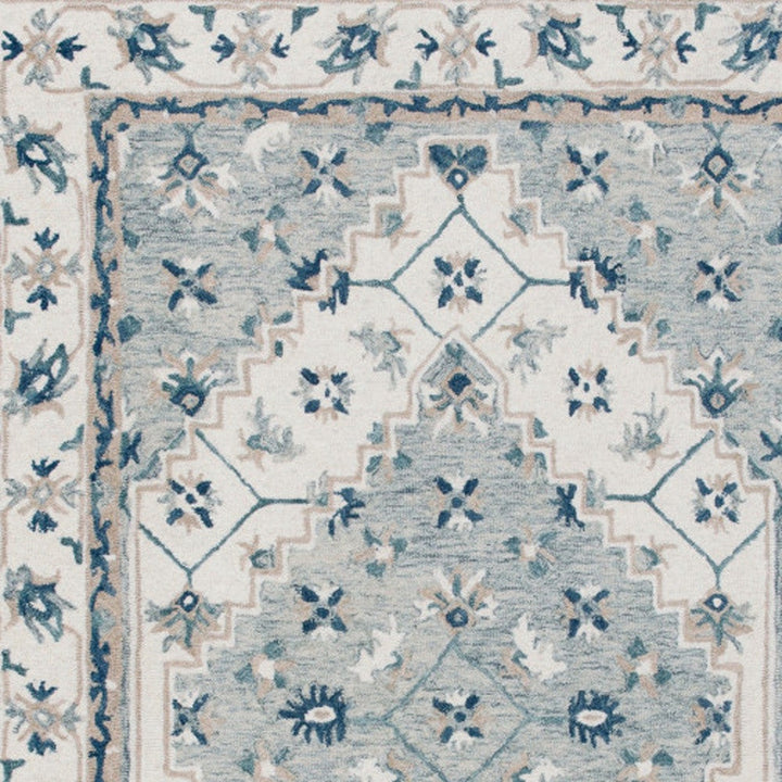 5 x 8 Blue and Ivory Wool Floral Hand Tufted Area Rug Image 11