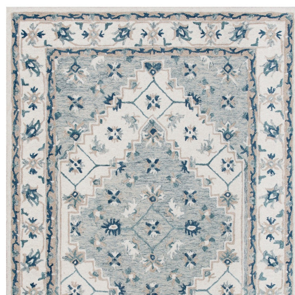 5 x 8 Blue and Ivory Wool Floral Hand Tufted Area Rug Image 12