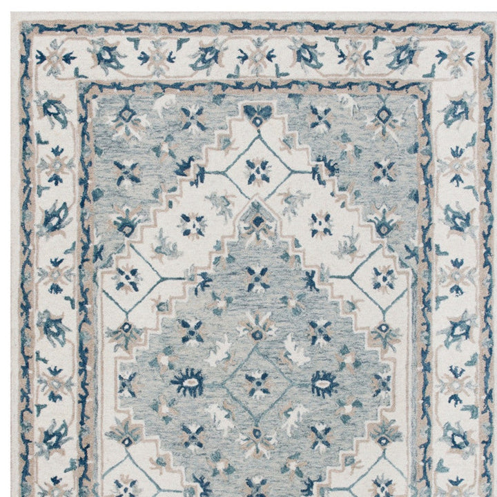 5 x 8 Blue and Ivory Wool Floral Hand Tufted Area Rug Image 12